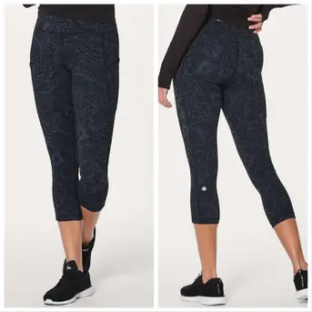 Lululemon Speed Up Crop Pant 4 Navy Blue Floral Activewear Yoga Pilates Leggings